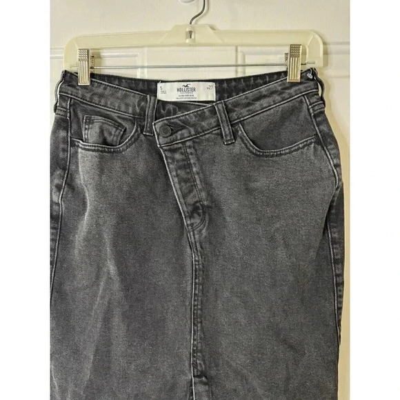 HOLLISTER Womens Black Dark Wash Crossover Skirt Front Slit Size 27 y2k 90' Boho - Picture 4 of 8